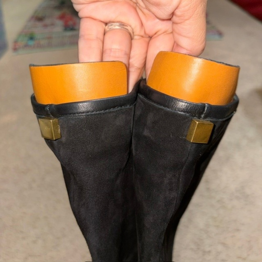 Stuart Weitzman Charlie Suede Knee High Heeled Boot Black 6 - Picture 7 of 14